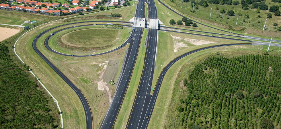 Aerial view of a multi-lane highway